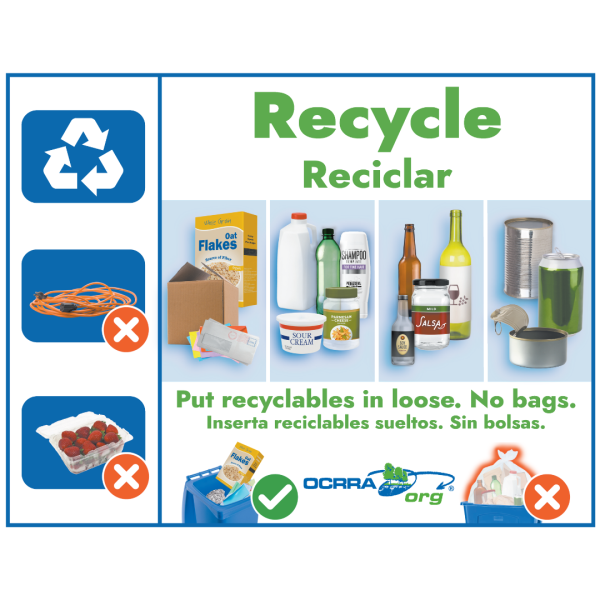 Mixed Recycling Decal (Single Stream - English & Spanish)
